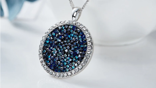 Austrian Crystal dust Sapphire Disc Drop Necklace ITALY Made