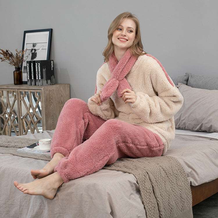 Coral Velvet Pajamas Autumn Winter Plus Size Thickened Fleece-Lined Loungewear