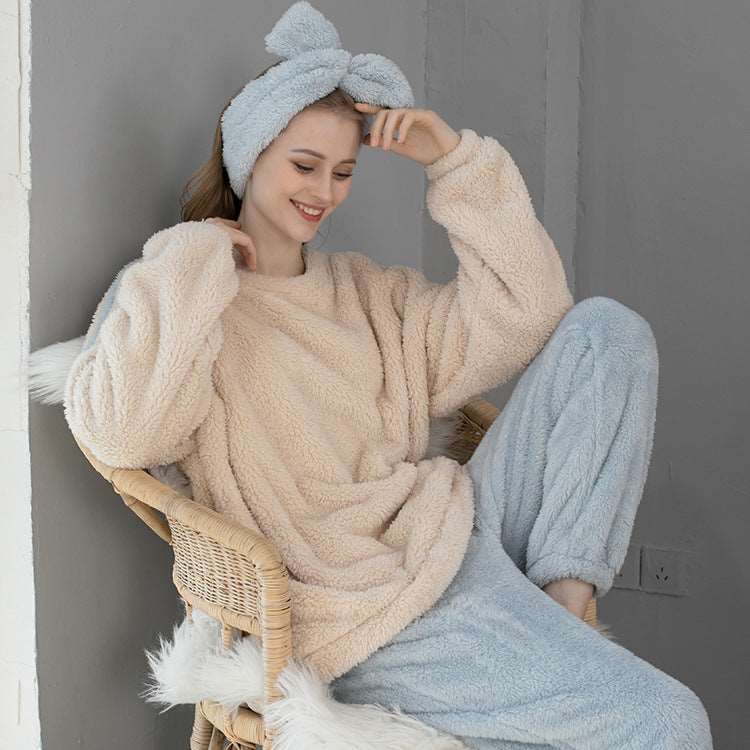 Coral Velvet Pajamas Autumn Winter Plus Size Thickened Fleece-Lined Loungewear