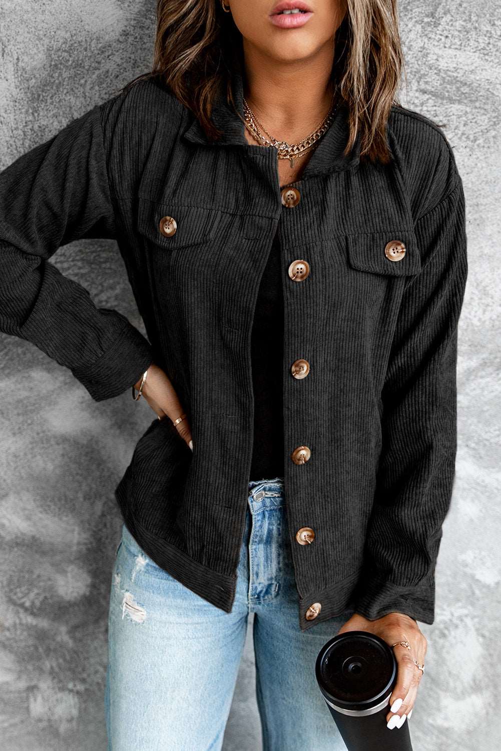 women long-sleeve Corduroy stylish Jacket