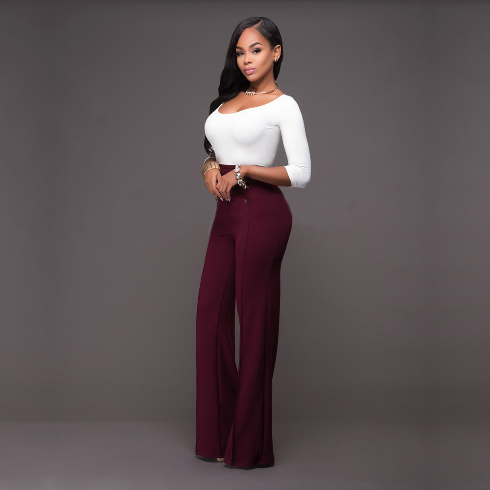 Elegant Slim-Fitting Cool Double Breasted Flared Pants