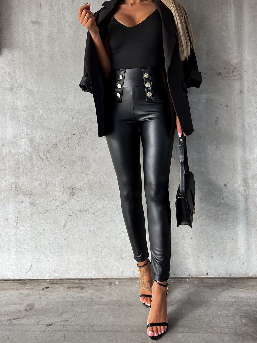 Polish Leather Pants Clinch Tight Casual Faux Leather Women Pants  Sexy Trousers