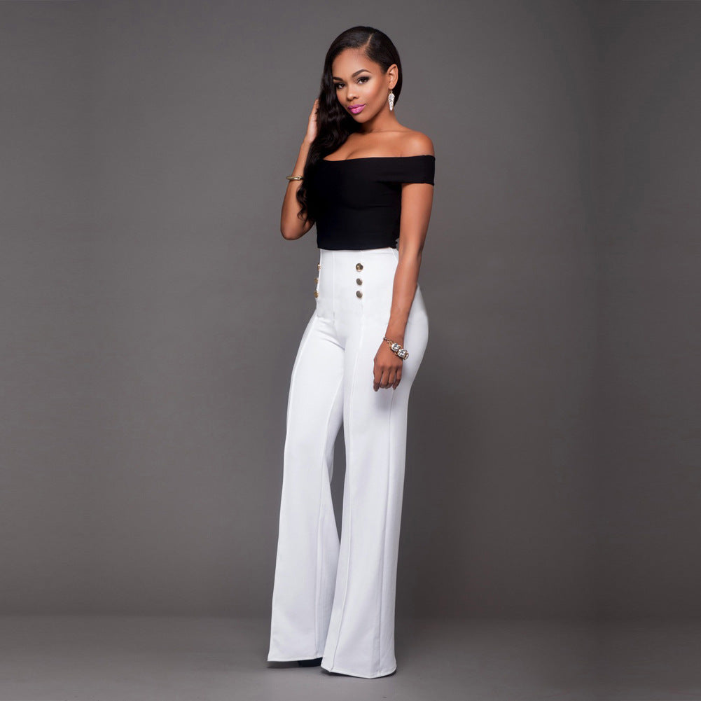 Elegant Slim-Fitting Cool Double Breasted Flared Pants