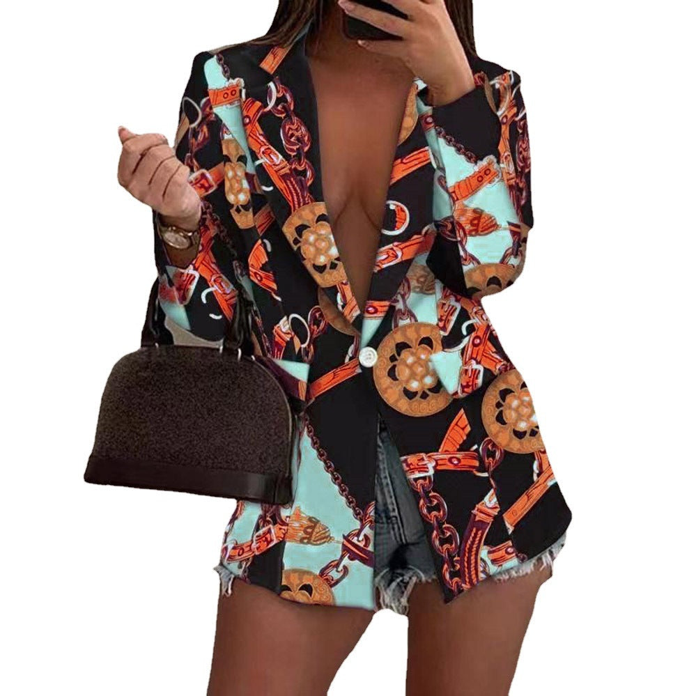 New Autumn Winter Long Sleeve Sexy Print Small Blazer