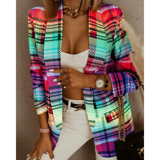 Printed Long Sleeve Small Flowery Jacket Women Blazers