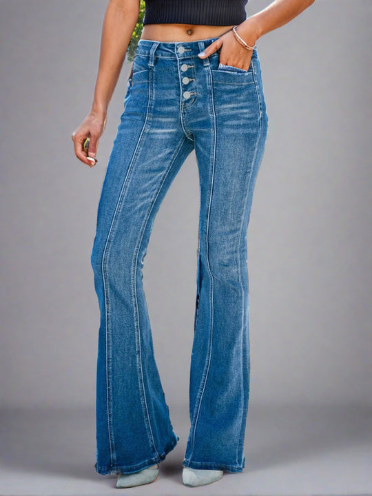 Button Fly Bootcut Jeans with Pockets