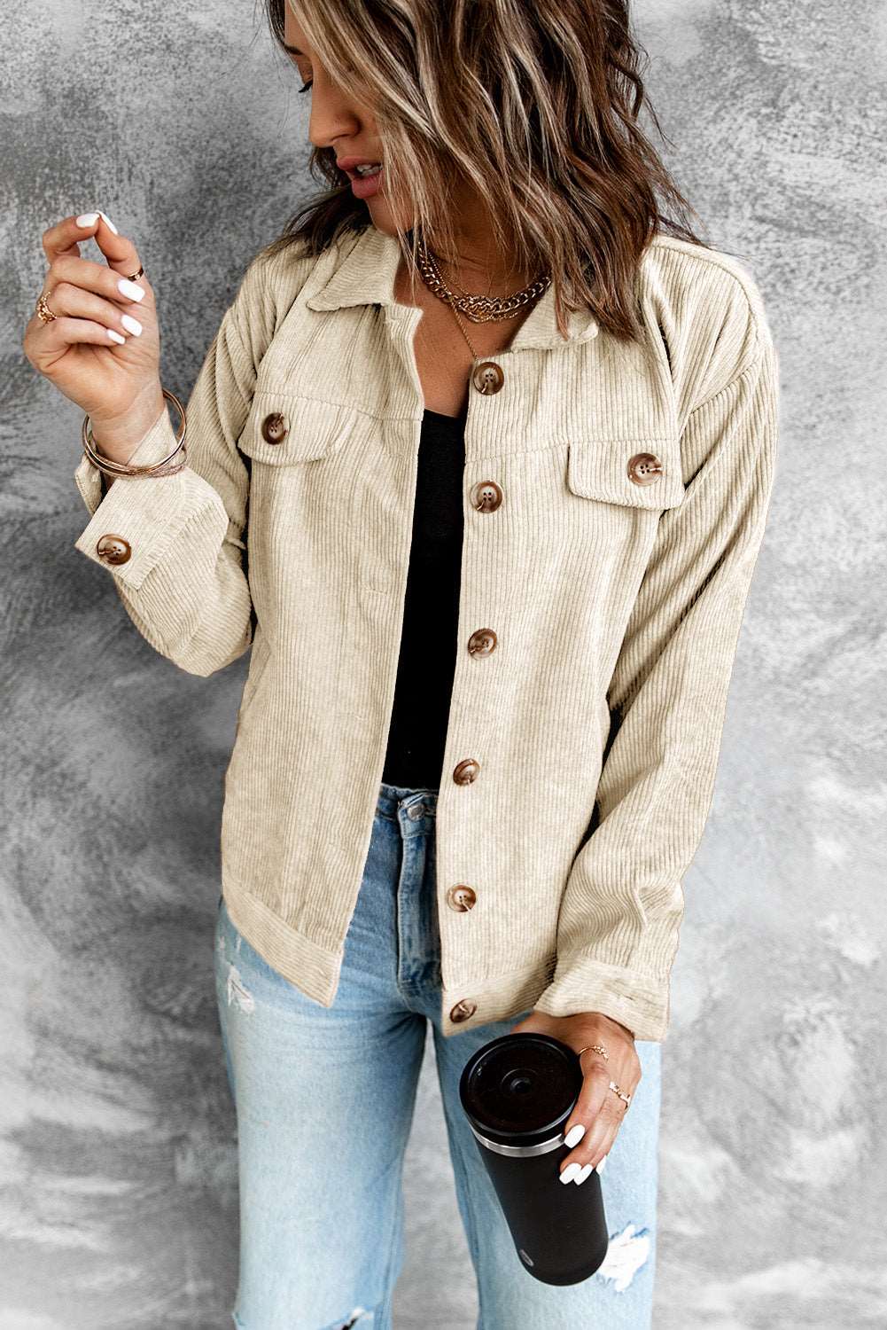 women long-sleeve Corduroy stylish Jacket