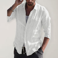 Men Casual long sleeved cotton linen solid color shirt