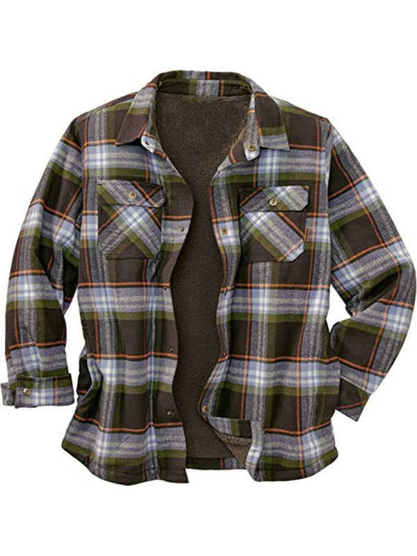 Long Sleeve Lapel Lapel Plaid Fleece