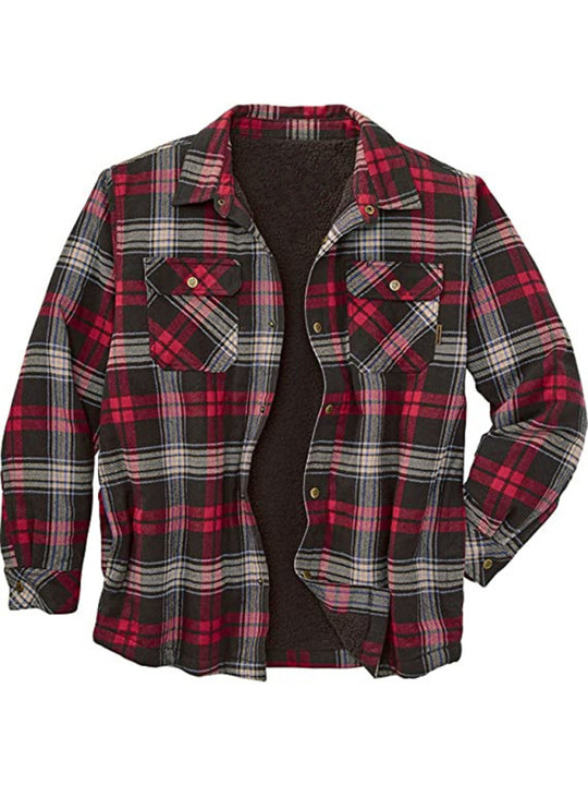 Long Sleeve Lapel Lapel Plaid Fleece