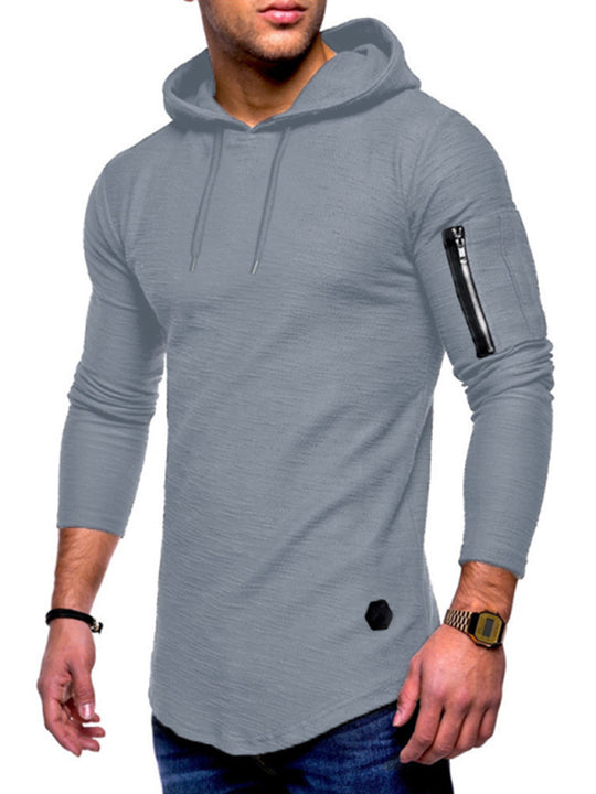 Men's solid color hooded casual long-sleeve T-shirt