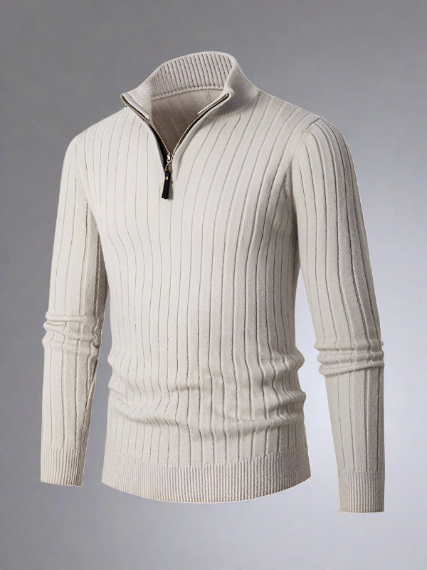 Men's casual solid color round neck stretch knitted sweater