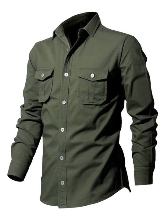 Men's new multi-pocket casual long-sleeved shirt