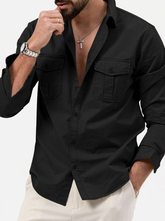 Men's new multi-pocket casual long-sleeved shirt