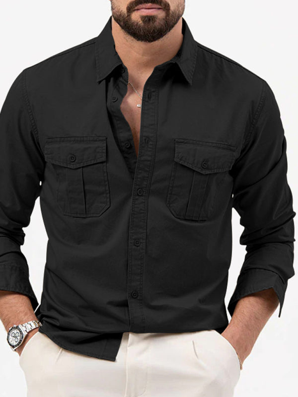 Men's new multi-pocket casual long-sleeved shirt