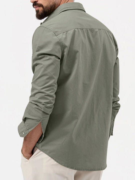 Men's new multi-pocket casual long-sleeved shirt