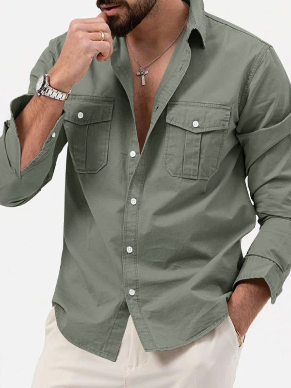 Men's new multi-pocket casual long-sleeved shirt