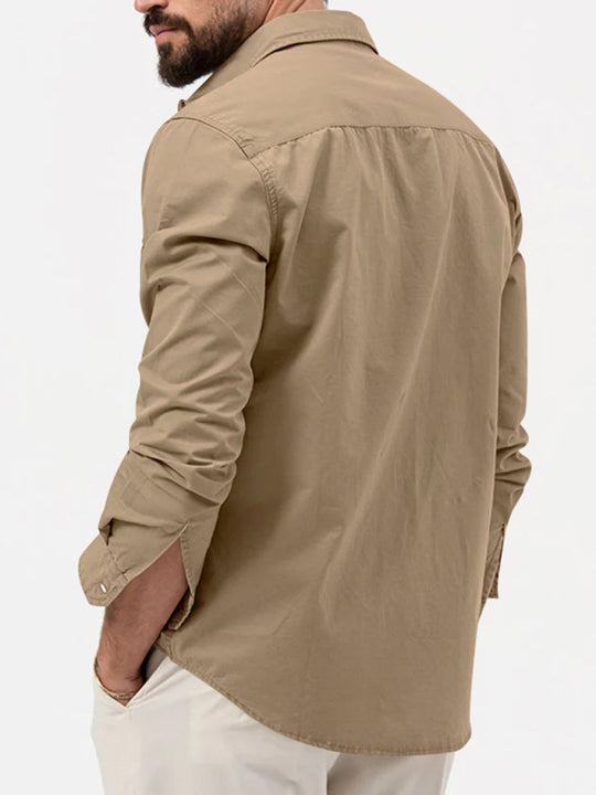 Men's new multi-pocket casual long-sleeved shirt