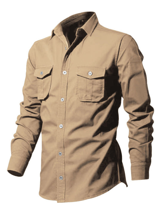 Men's new multi-pocket casual long-sleeved shirt