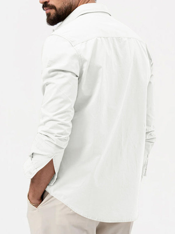 Men's new multi-pocket casual long-sleeved shirt