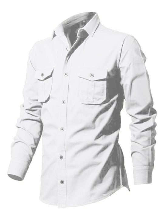 Men's new multi-pocket casual long-sleeved shirt