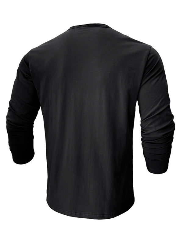 Men's new solid color round neck long sleeve cotton t-shirt