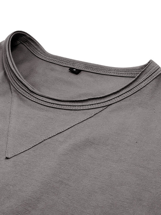 Men's new solid color round neck long sleeve cotton t-shirt