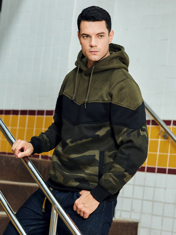 Men's color block and contrast fashion hooded sweatshirt