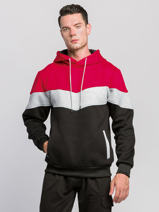 Men's color block and contrast fashion hooded sweatshirt