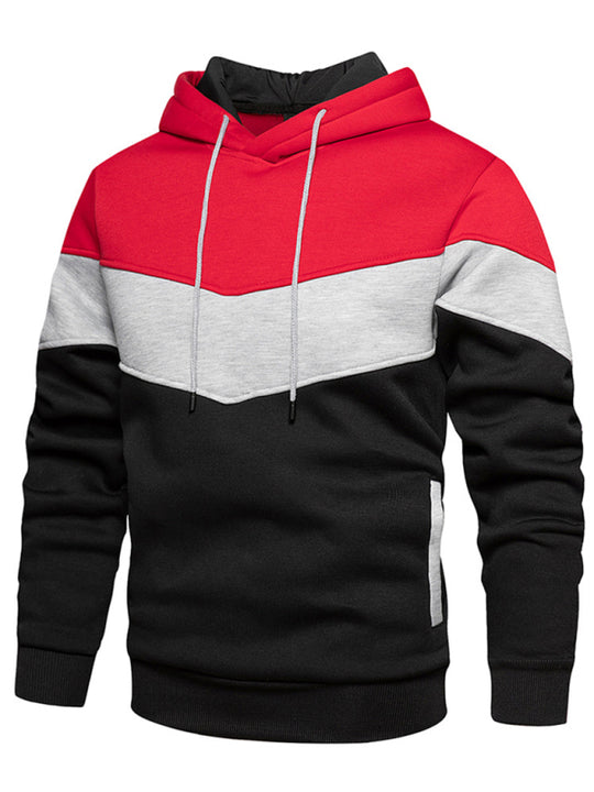 Men's color block and contrast fashion hooded sweatshirt