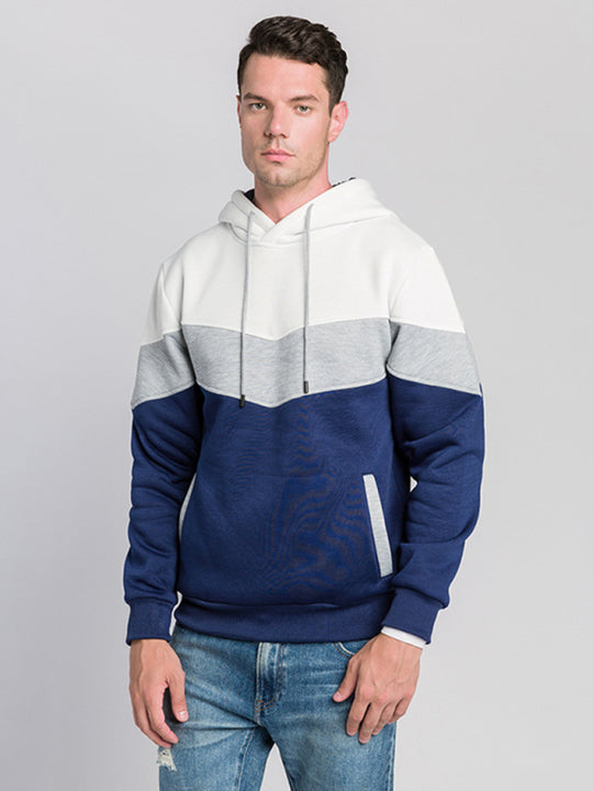 Men's color block and contrast fashion hooded sweatshirt