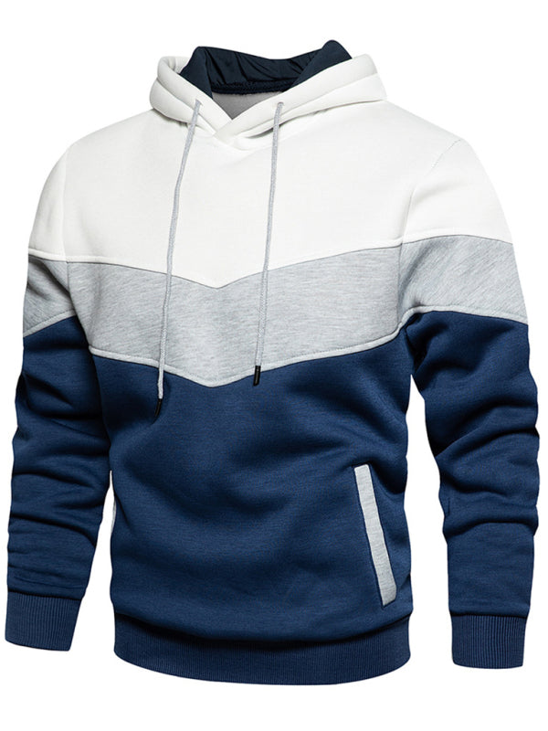 Men's color block and contrast fashion hooded sweatshirt