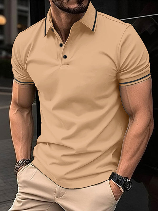 Button Ribbed Collar Sports Polo