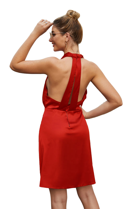 Women's Satin Spring Dress Backless Dress Design