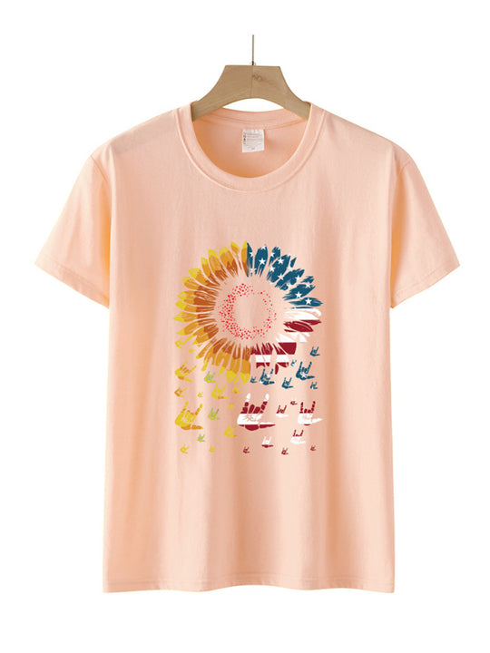 Women's Sunflower Flag Print Short Sleeve T-Shirt