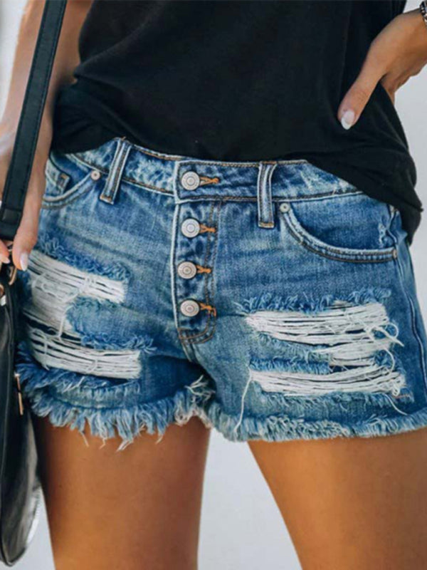 Women's Independence Day Flag Print Destroyed Denim Shorts