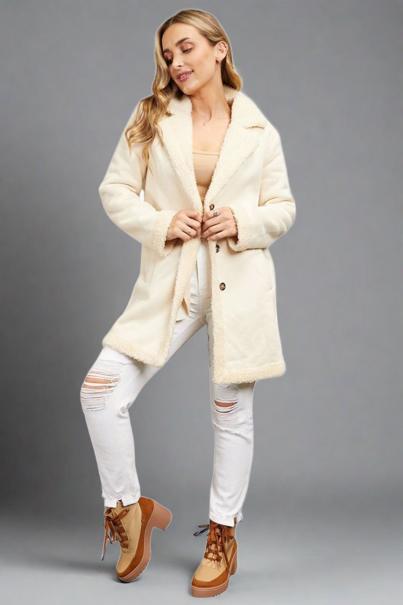 Lapel Collar Teddy Lining Longline Coat