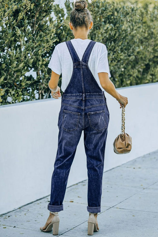 Stylistic brushed blue denim overalls