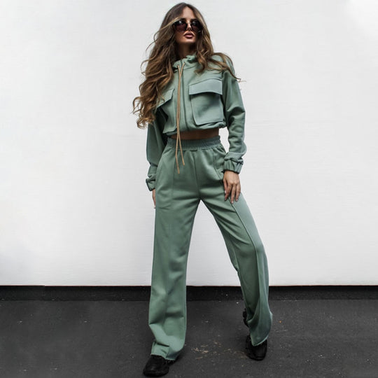 Double Bag Long Sleeve Top Casual Trousers Women Suit