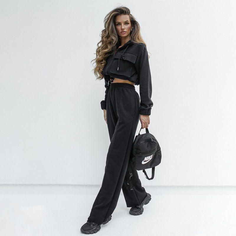 Double Bag Long Sleeve Top Casual Trousers Women Suit