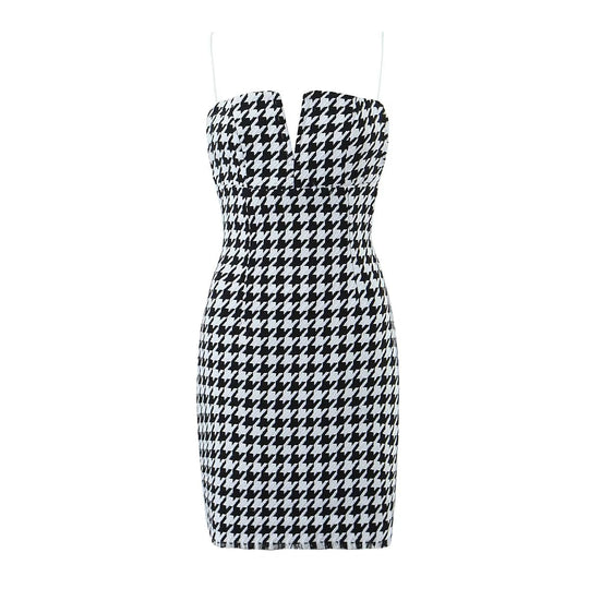 Houndstooth Knitted All Matching V neck Strap Dress