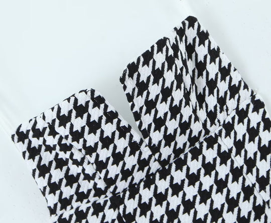 Houndstooth Knitted All Matching V neck Strap Dress