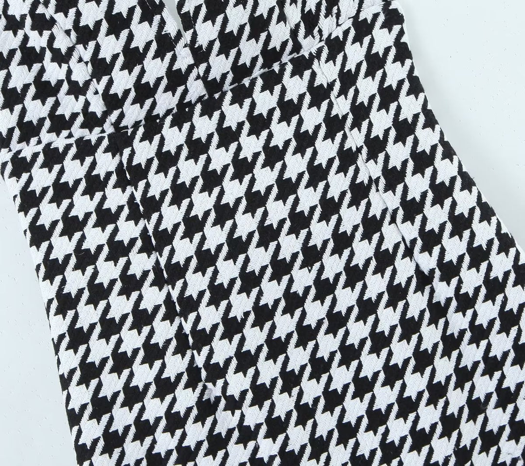 Houndstooth Knitted All Matching V neck Strap Dress