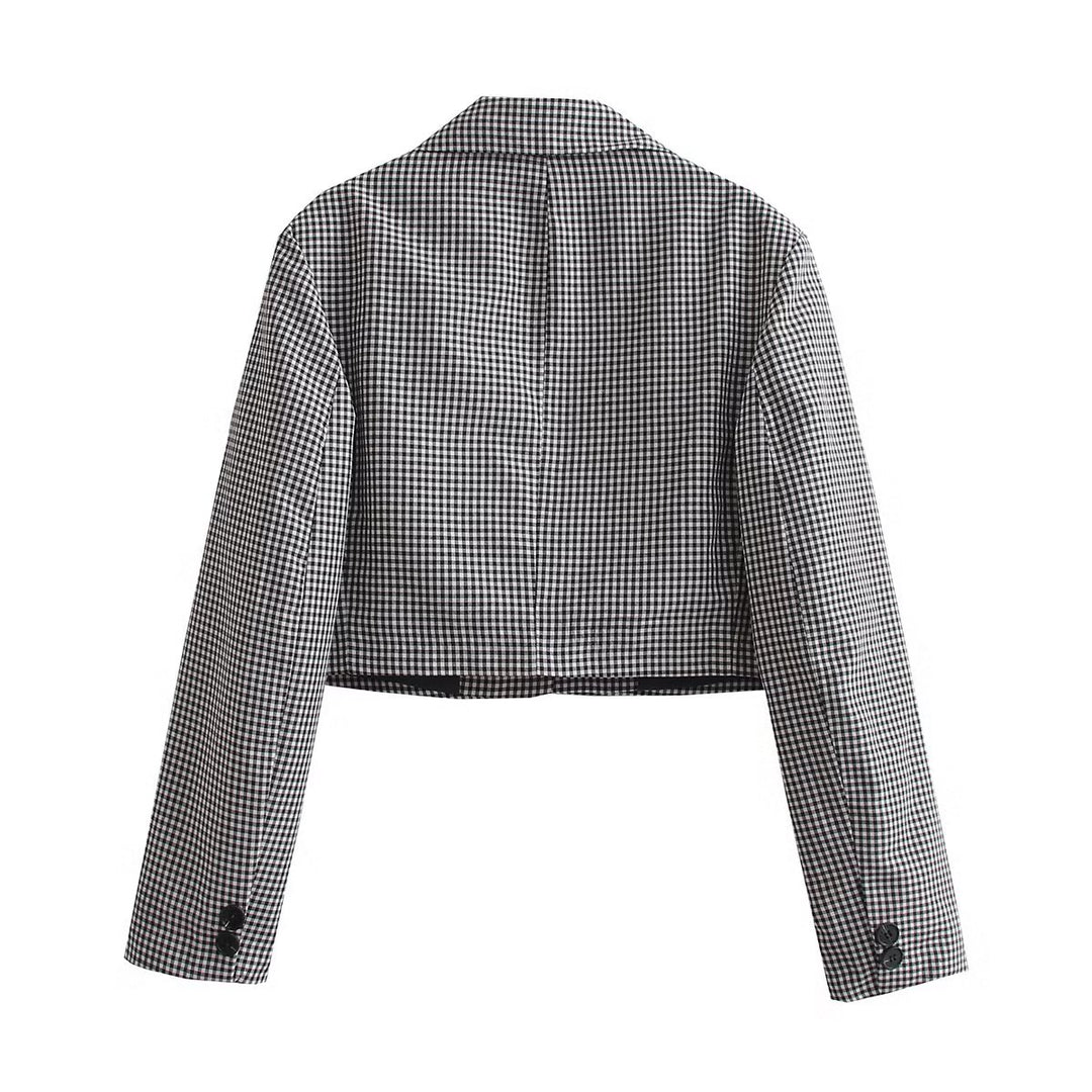 Classic Retro Check Short Blazer Outfit Women