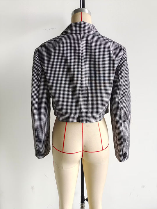 Classic Retro Check Short Blazer Outfit Women