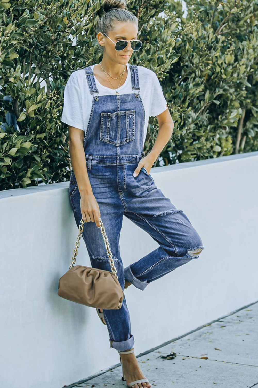 Stylistic brushed blue denim overalls