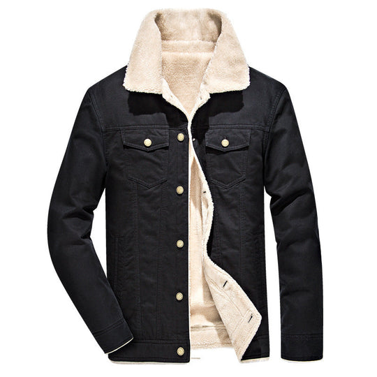 Men's furry denim jacket thick velvet coat