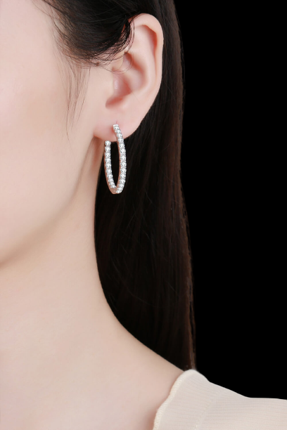 Moissanite Rhodium-Plated Hoop Earrings