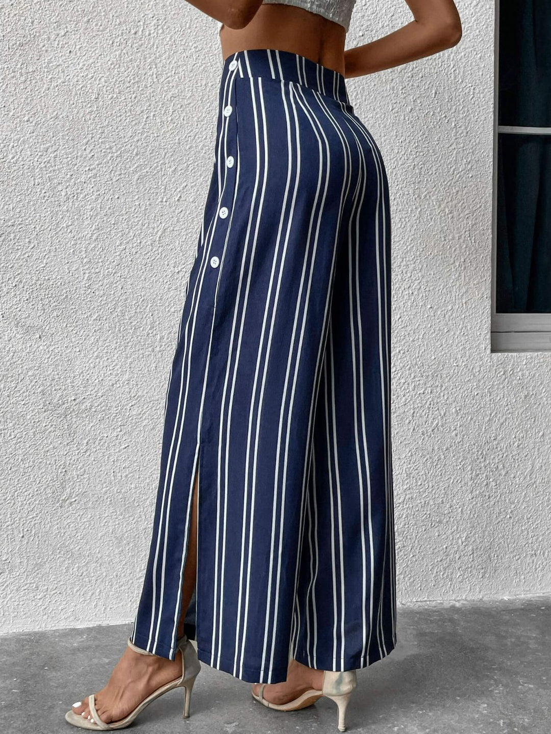 Striped Slit Wide Leg Pants