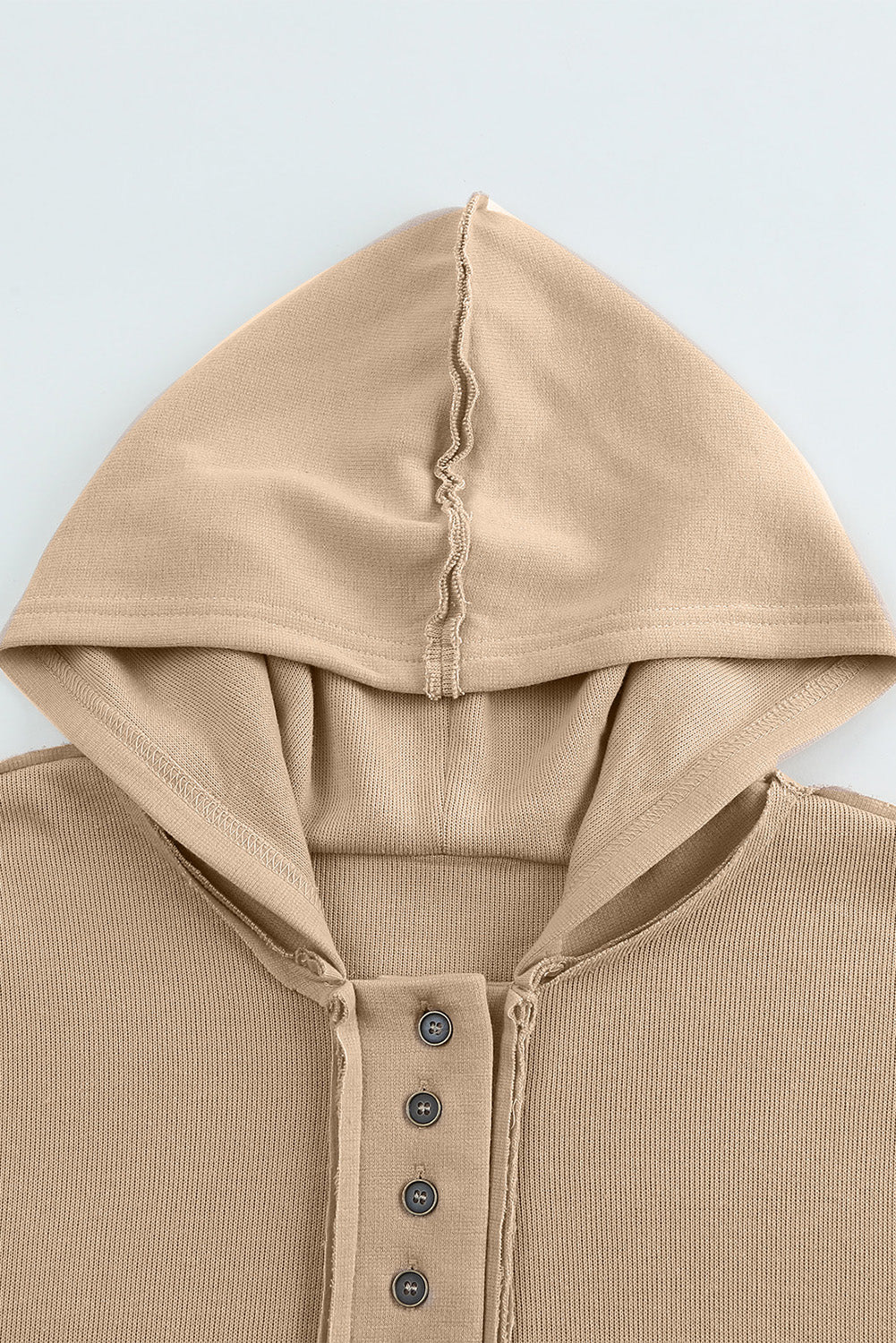 Quarter-Button Exposed Seam Dropped Shoulder Hoodie